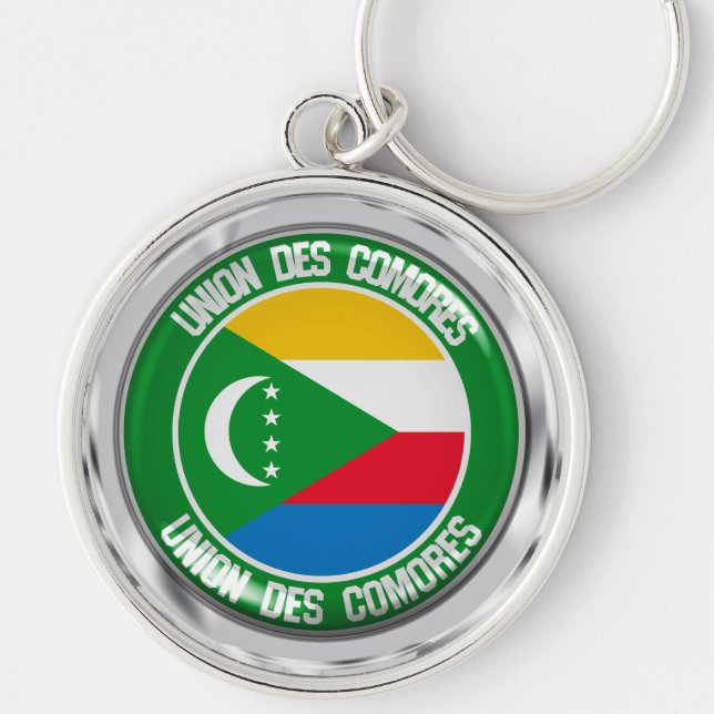 Comoros Round Emblem Rund Silverfärgad Nyckelring (Framsidan)