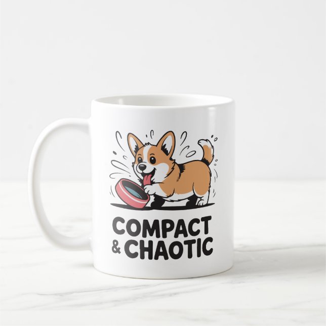 Compact and Chaotic Funny Corgi Quote Kaffemugg (Vänster)
