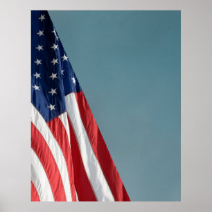 COMPACT PHOTO BACKDROP - US Flagga on Blue Grått Poster