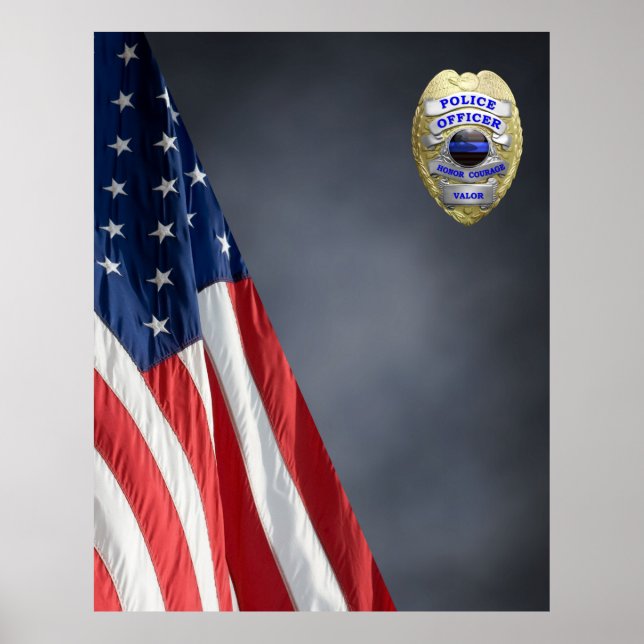 COMPACT POLICE PHOTO BACKDROP - Flagga- och Badge  Poster (Framsidan)