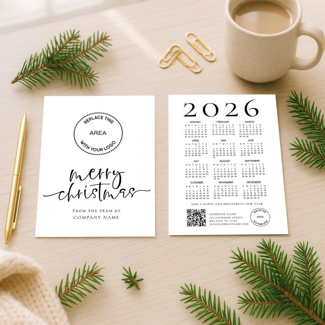 Company Logo 2026 calendar QR code Merry Christmas Julkort (Front and back view)