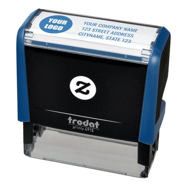 Company Logo Name Address Self-inking Stamp blue Självfärgande Stämpel (Produkt)