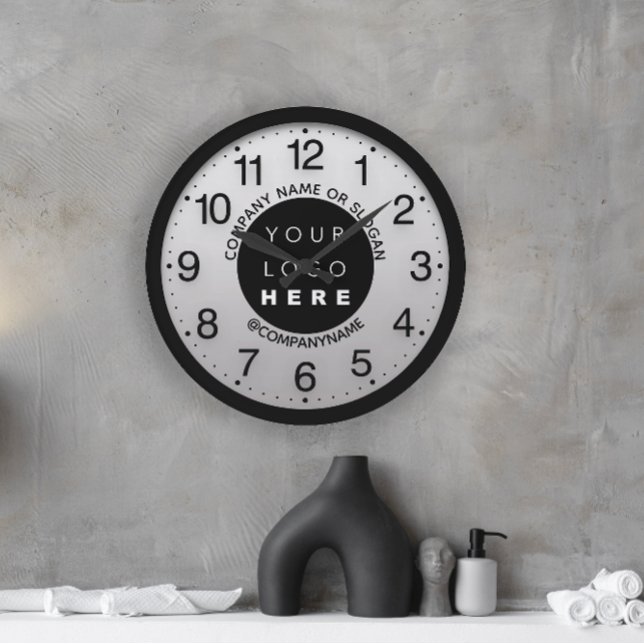 Company Logotyp Black Grått Marble Namn Slogan Stor Klocka (Company Logo Black Gray Marble Name Slogan Large Clock)