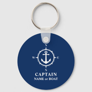 Compass Anchor kapten Namn Boat Photo Back Navy Nyckelring