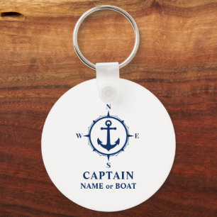 Compass Anchor kapten Namn Boat Photo Back White Nyckelring