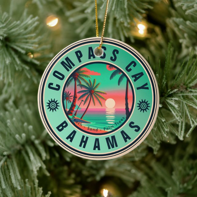 Compass Cay Bahamas Retro Sunset Souvenir 1950-tal Julgransprydnad Keramik (Träd)