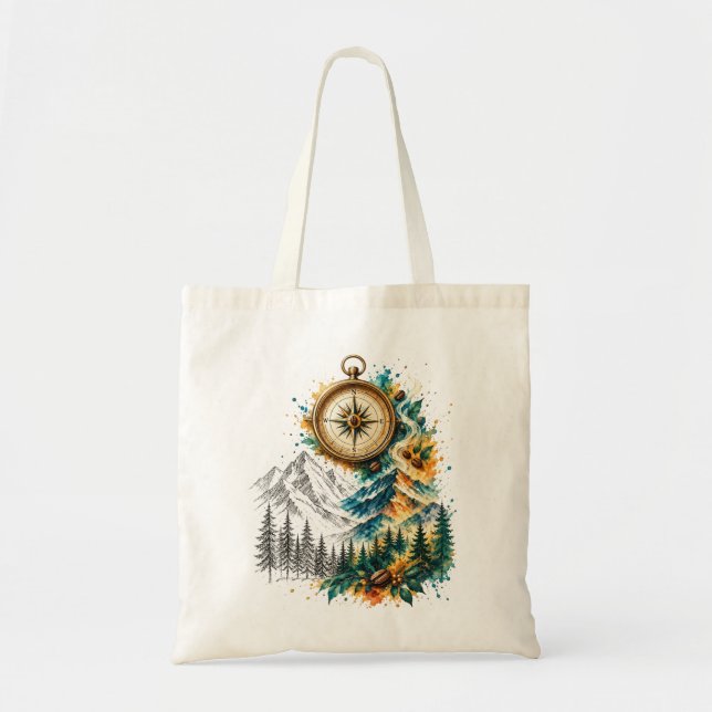 Compass Coffee Mountain Adventure Tote Bag Tygkasse (Framsidan)