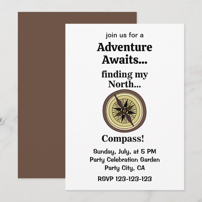 Compass Instrument Funny Adventure Awaits  Inbjudningar (Fram/baksida)
