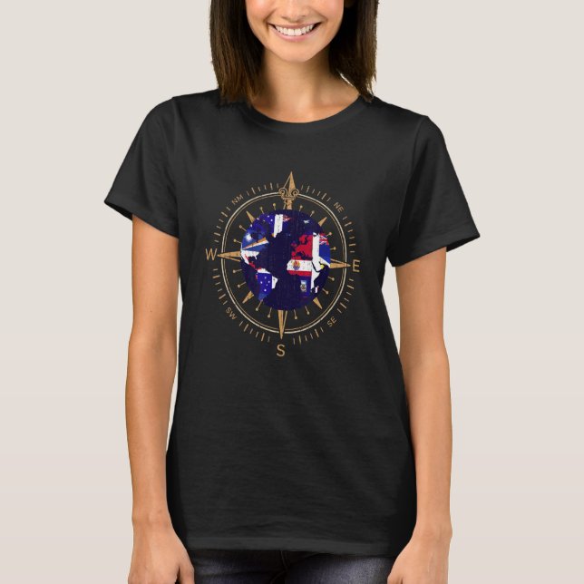 Compass Land Flaggor som reser i Internationell Wo T Shirt (Framsida)