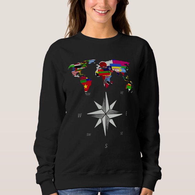 Compass Land Flaggor World Map TravelWorld F T Shirt (Framsida)