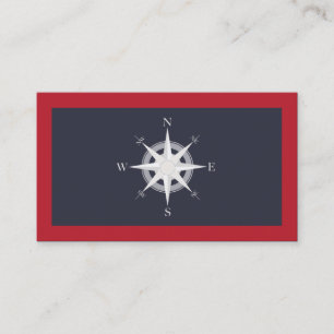 Compass Navy Blue and Red Nautical Visitkort