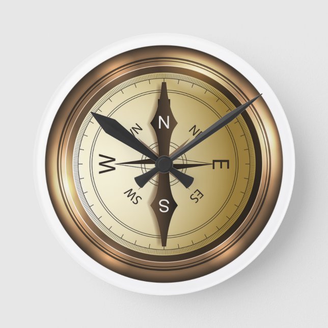 Compass North South Öster Väster Rund Klocka (Framsida)
