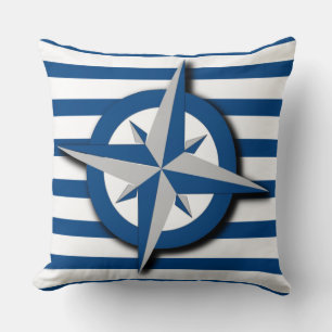 Compass och Rand Mönster Nautical Inspired Kudde