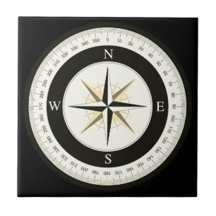 Compass Ro Black and White Nautical Kakelplatta