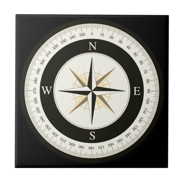 Compass Ro Black and White Nautical Kakelplatta (Framsidan)
