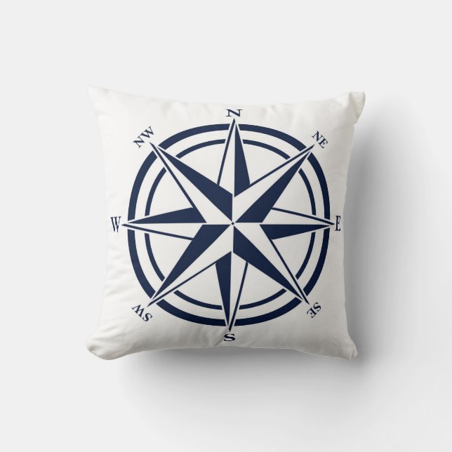 Compass Ro Blue Nautical Kudde (Framsida)