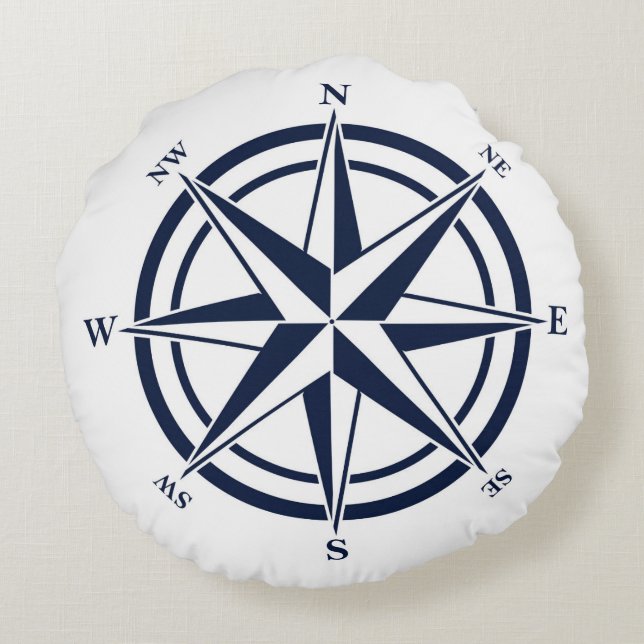 Compass Ro Blue Nautical Rund Kudde (Baksidan)