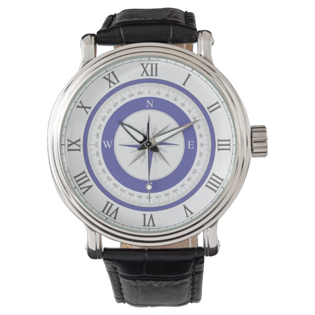 Compass Ro Blue White Nautical Armbandsur (Framsida)