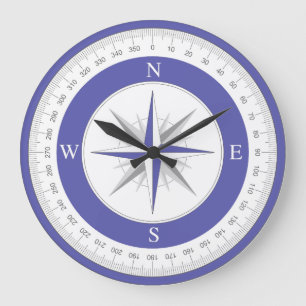 Compass Ro Blue White Nautical Stor Klocka
