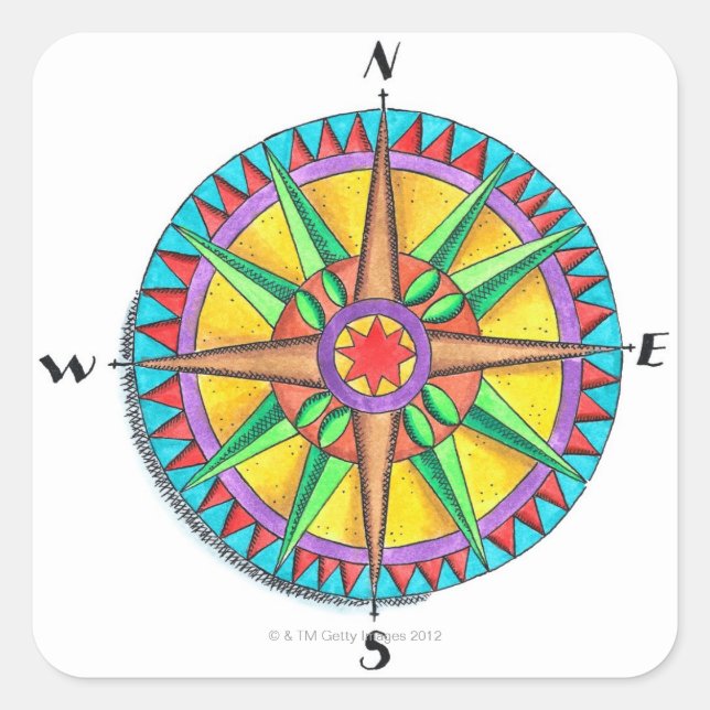 Compass Ro Fyrkantigt Klistermärke (Framsida)