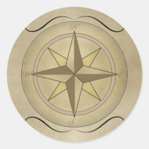 Compass Ro i Guld Runt Klistermärke