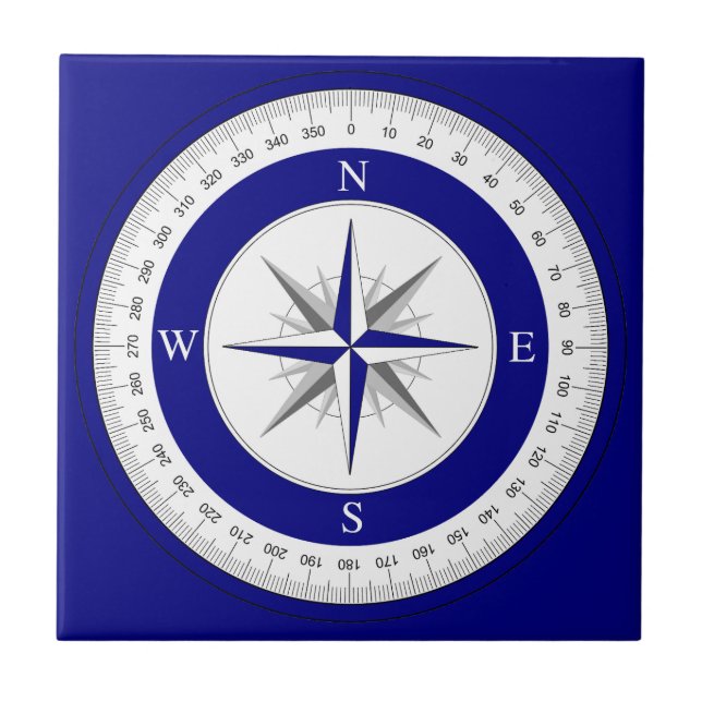 Compass Ro marin Mörk blått och vit nautisk sjöfar Kakelplatta (Framsidan)