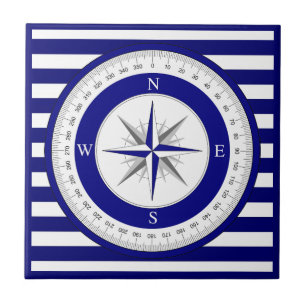 Compass Ro Nautical Blue and White Rand Kakelplatta