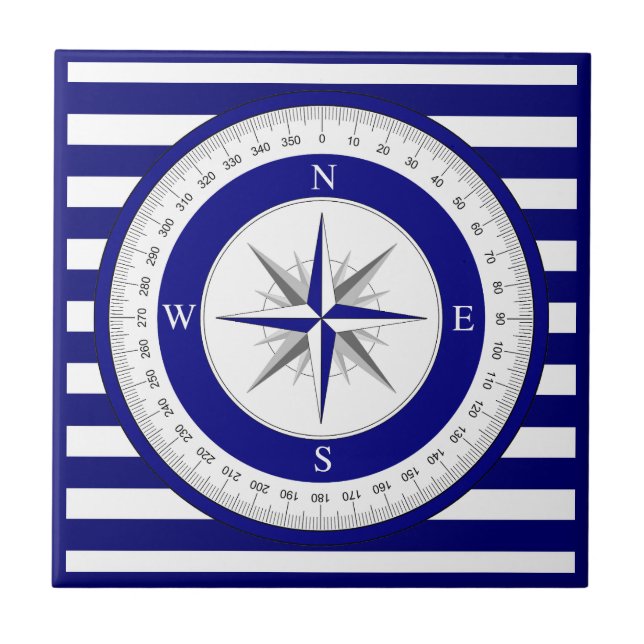 Compass Ro Nautical Blue and White Rand Kakelplatta (Framsidan)