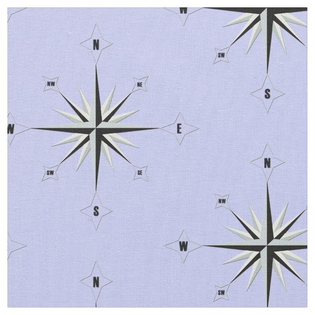 Compass Ro Nautical Blue Fabric Tyg (Närbild)