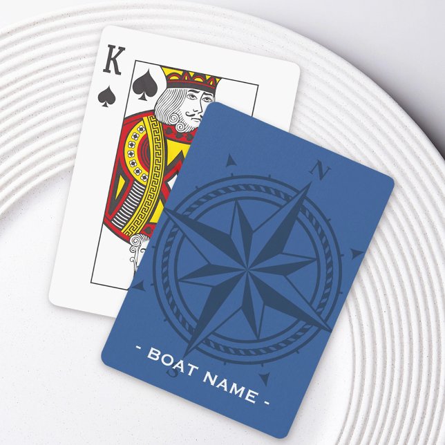 Compass ro och anpassningsbar boat namn blue casinokort (Compass rose and custom boat name blue poker cards)