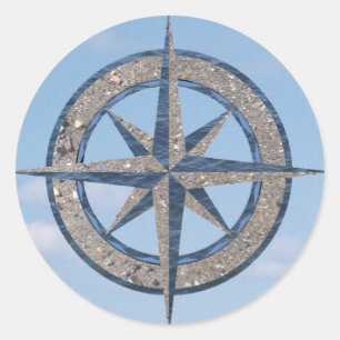 Compass Ro (Sand, Vatten, Himlar) Runt Klistermärke