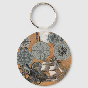 Compass Ro Vintage Nautical Octopus Nyckelring