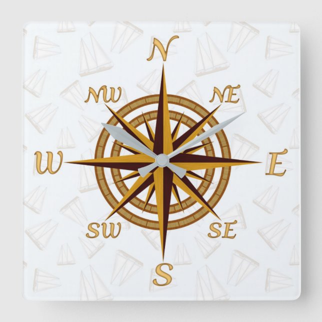 Compass Rose Fyrkantig Klocka (Framsida)