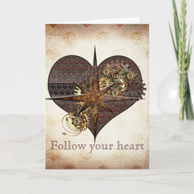 Compass Star och Heart Steampunk Valentine Helgkort (Framsida)