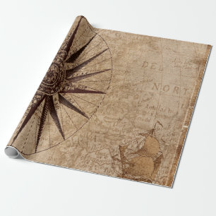 Compass Vintage Karta Navigation Nautical Presentpapper