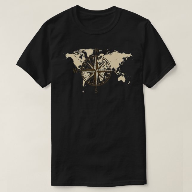 Compass World Map Graphic Travel Äventyr T Shirt (Design framsida)