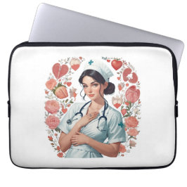 Compassionate Nurse – Elegant Floral Art Illustrat Laptop Fodral