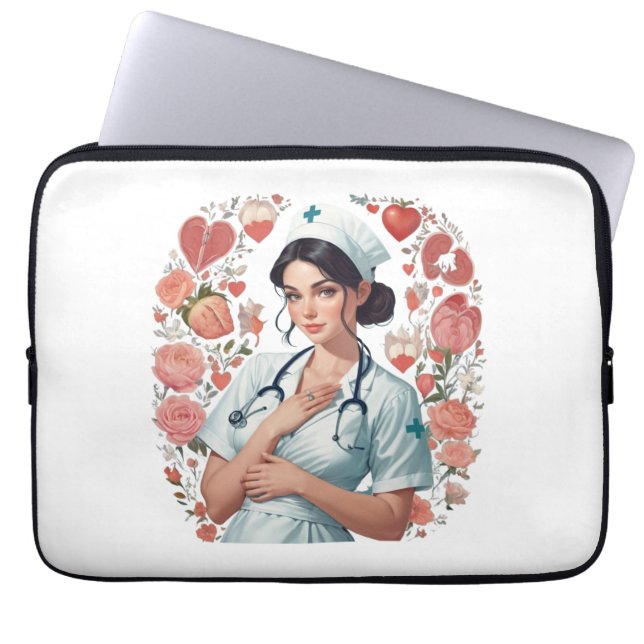 Compassionate Nurse – Elegant Floral Art Illustrat Laptop Fodral (Framsidan)