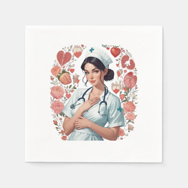 Compassionate Nurse – Elegant Floral Art Illustrat Pappersservett (Framsidan)