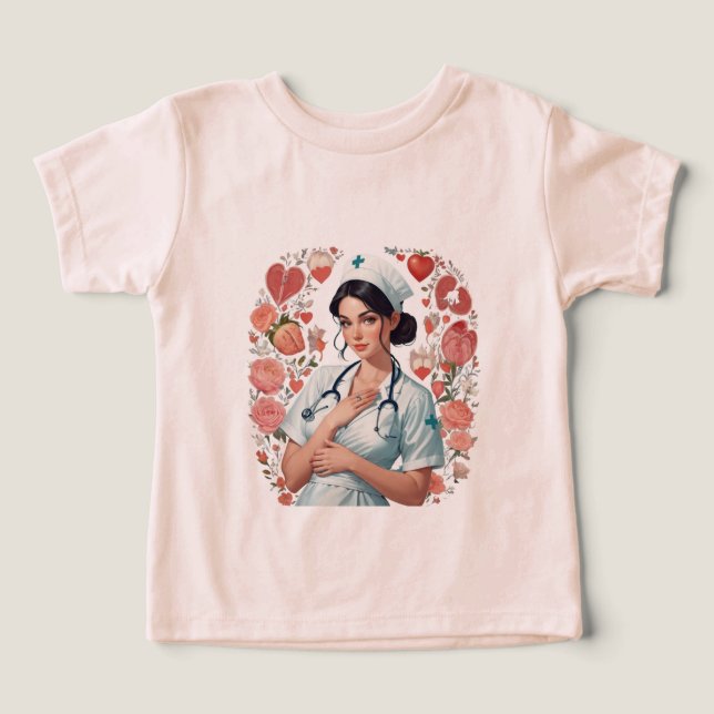 Compassionate Nurse – Elegant Floral Art Illustrat T Shirt (Design Framsida)