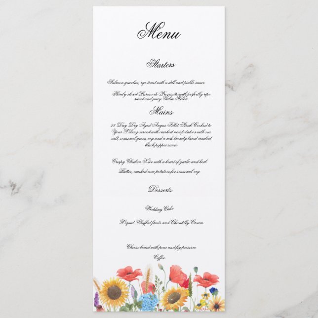 Completely Customisable Wedding Menu Meny (Framsida)