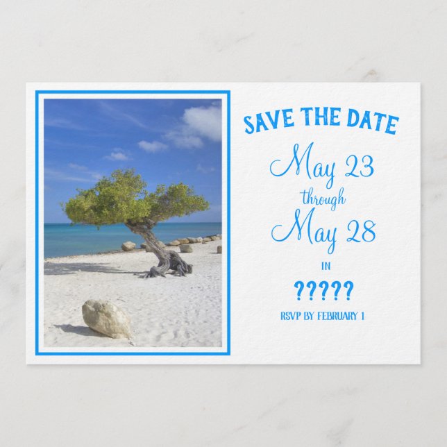 Completely Editable Save the Date Aruba Divi Tree Inbjudningar (Framsida)