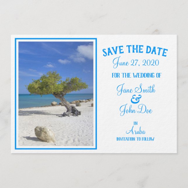 Completely Editable Save the Date Aruba Divi Tree Inbjudningar (Framsida)