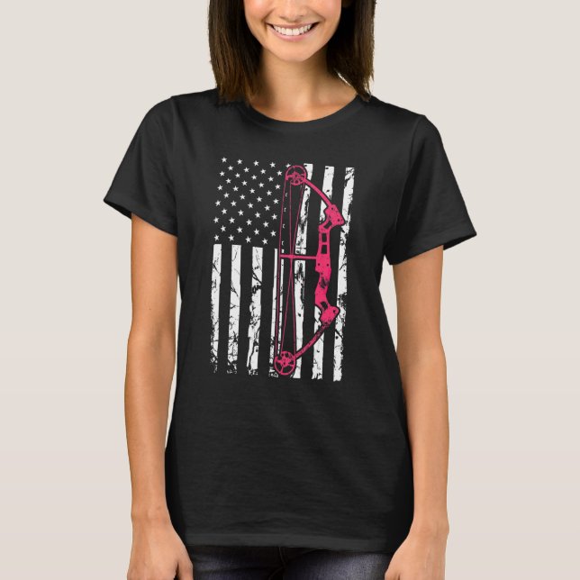 Compound Bow Archery USA American Flagga Bowhuntin T Shirt (Framsida)