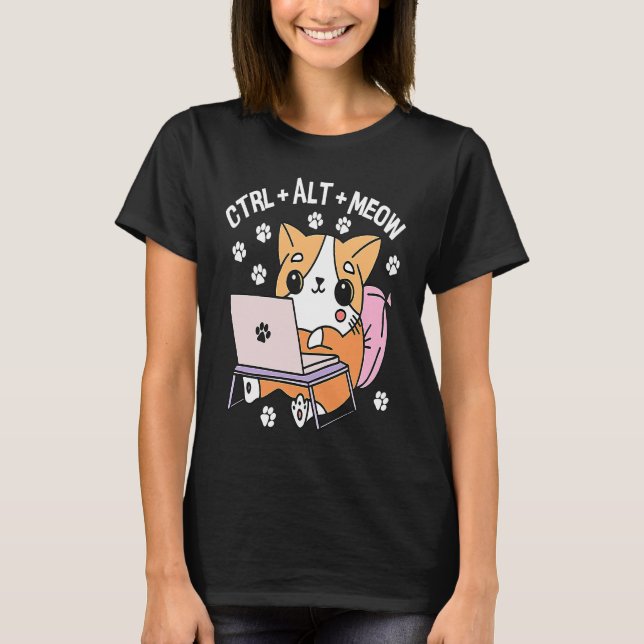 Computer Cat Programmer Hacker Kitten 1 T Shirt (Framsida)