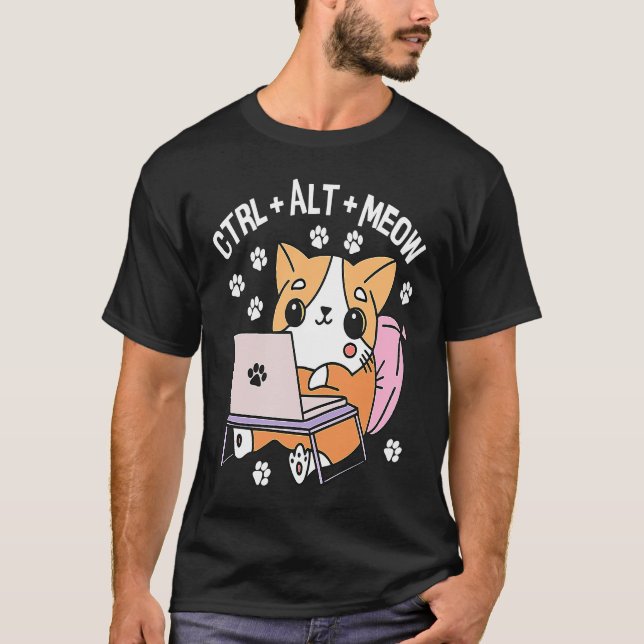 Computer Cat Programmer Hacker Kitten 1 T Shirt (Framsida)