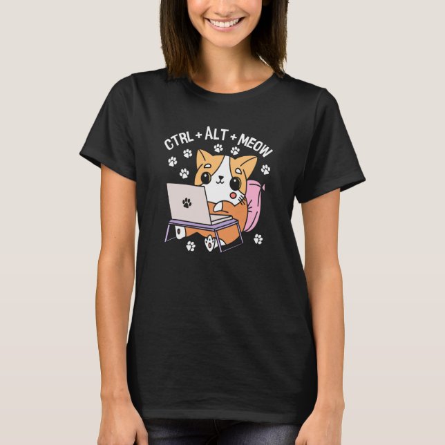 Computer Cat Programmer Hacker Kitten T Shirt (Framsida)