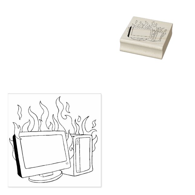 Computer Fire Wood Art Frimärke Stämpel (Stämplad)