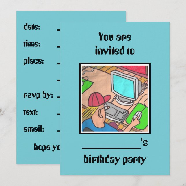 #computer födelsedagsfest inbjudan by dalDesignNZ (Fram/baksida)