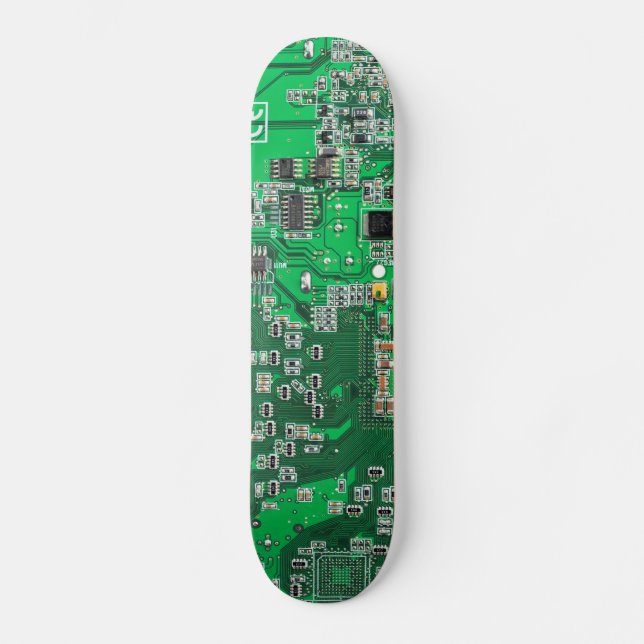 Computer Geek Circuit Board - grönt Skateboard Bräda 21,5 Cm (Framsida)